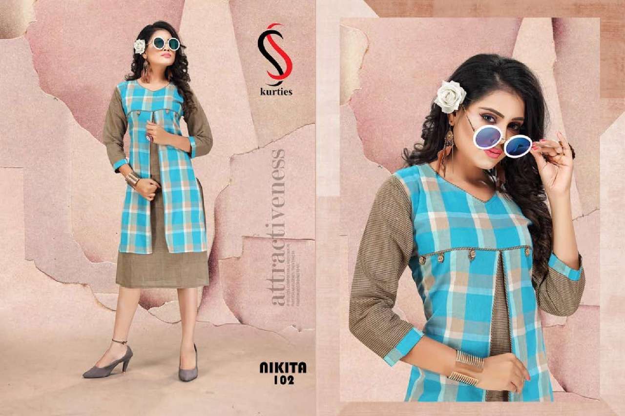 NIKITA BY S S KURTI 101 TO 108 SERIES BEAUTIFUL STYLISH FANCY COLORFUL CASUAL WEAR & ETHNIC WEAR & READY TO WEAR HANDLOOM COTTON KURTIS AT WHOLESALE PRICE